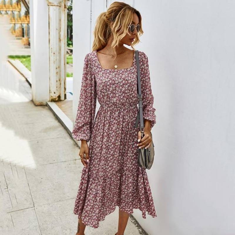 Bohemian Dress - Floral Long Sleeves-Be-Bohemian