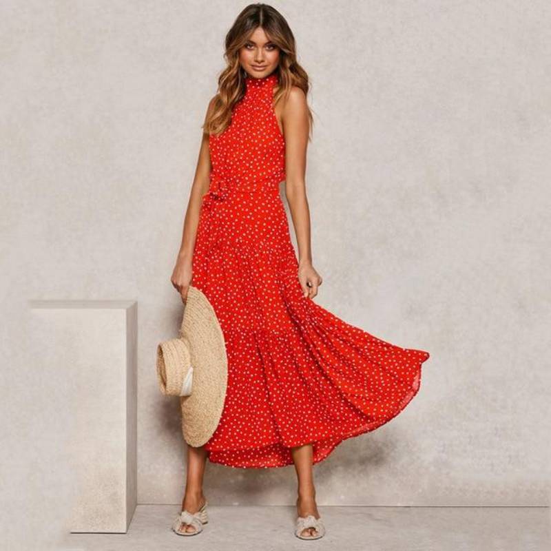 Bohemian Dress - Sleeveless long Polka Dot-Be-Bohemian