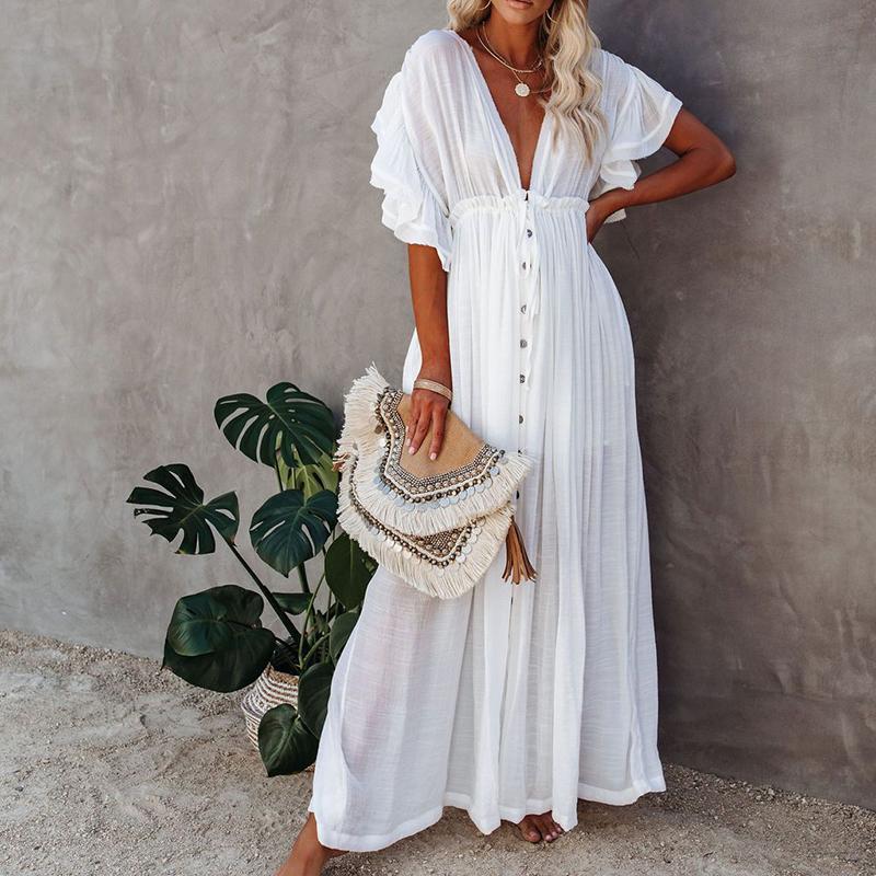 Boho Dress - Long Maxi Solid V neck Boho Dress - Long Maxi Solid V neck