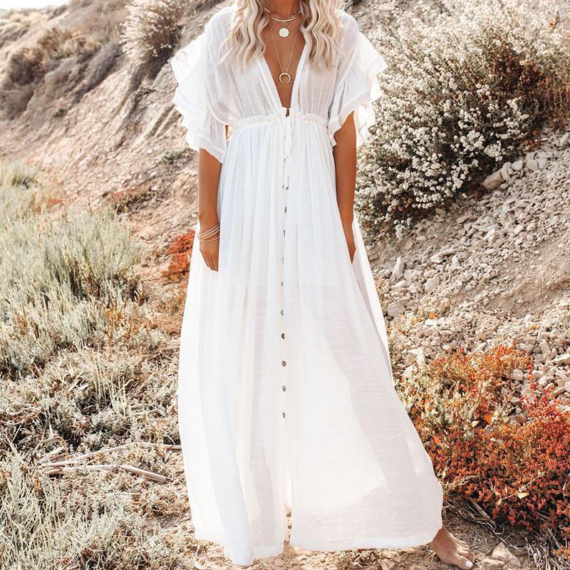 Boho Dress - Long Maxi Solid V neck - Be-Bohemian Boho Dress - Long Maxi Solid V neck - Be-Bohemian