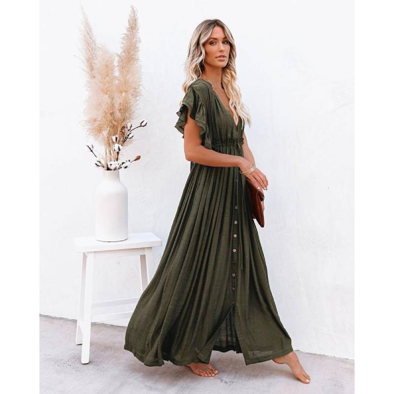 Boho Dress - Long Maxi Solid V neck - Be-Bohemian Boho Dress - Long Maxi Solid V neck - Be-Bohemian