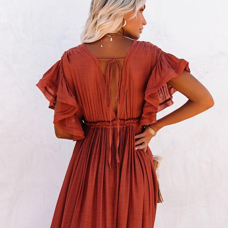 Boho Dress - Long Maxi Solid V neck - Be-Bohemian Boho Dress - Long Maxi Solid V neck - Be-Bohemian