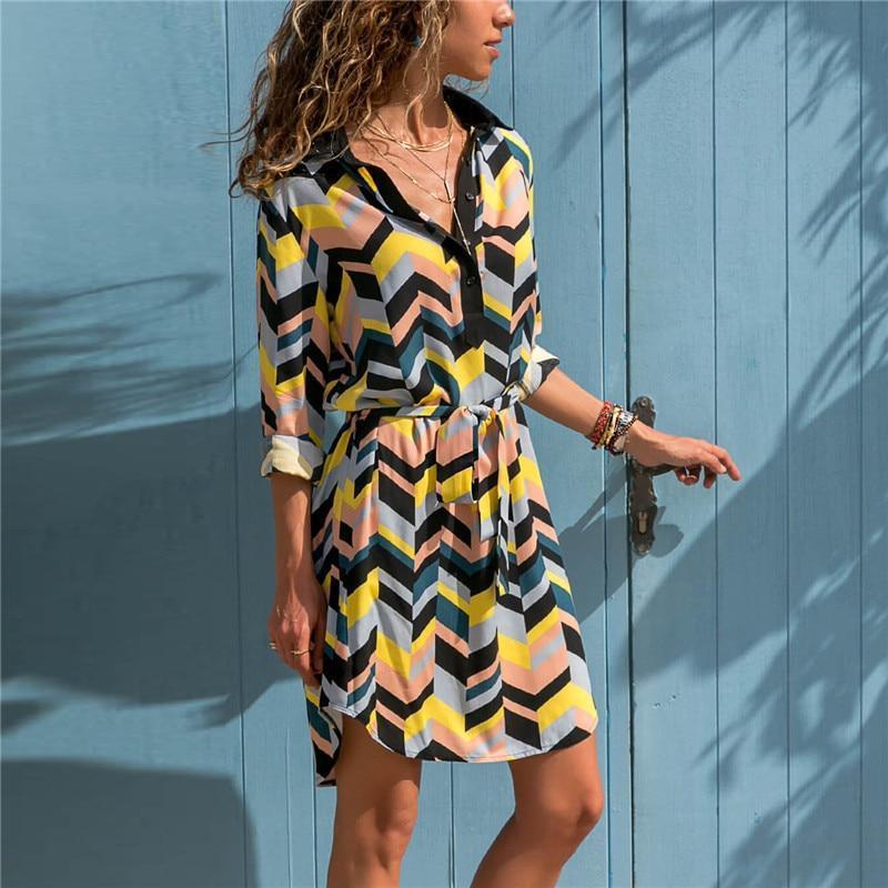 Boho Dress - Striped Shirt Dress-Be-Bohemian